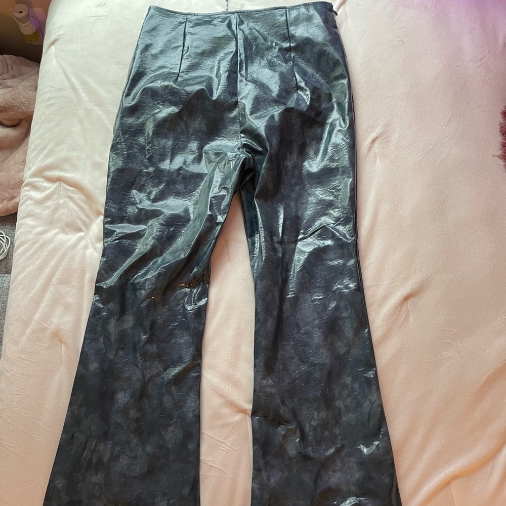 Prettylittlething size 8 blue vinyl paneled pants
